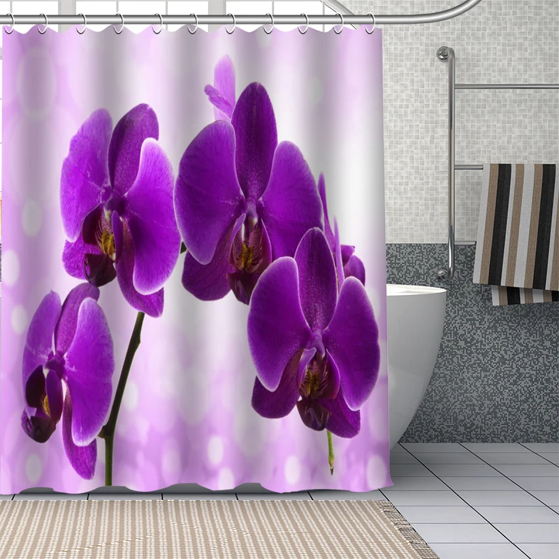 Flower Shower Curtain 3D Printed Red Orchid Pattern Fabric Waterproof Polyester Home Decor Bath Curtain Bathroom Cortina De Baño