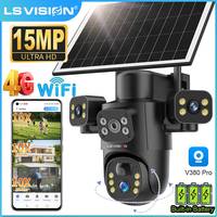LS VISION V380 Pro 15MP 4G Sim Solar Camera WIFI Wireless 3 Lens 3 Screens 10X Zoom PIR Human Detect CCTV Surveillance Cameras