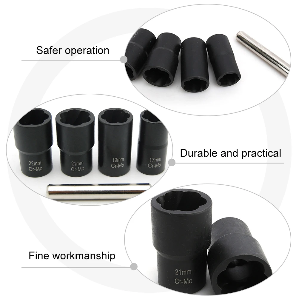 

Nut Extractor Kit Damaged Bolt Remover Socket Adapters H Tools High Durable Portable Storage Box Safe Operation