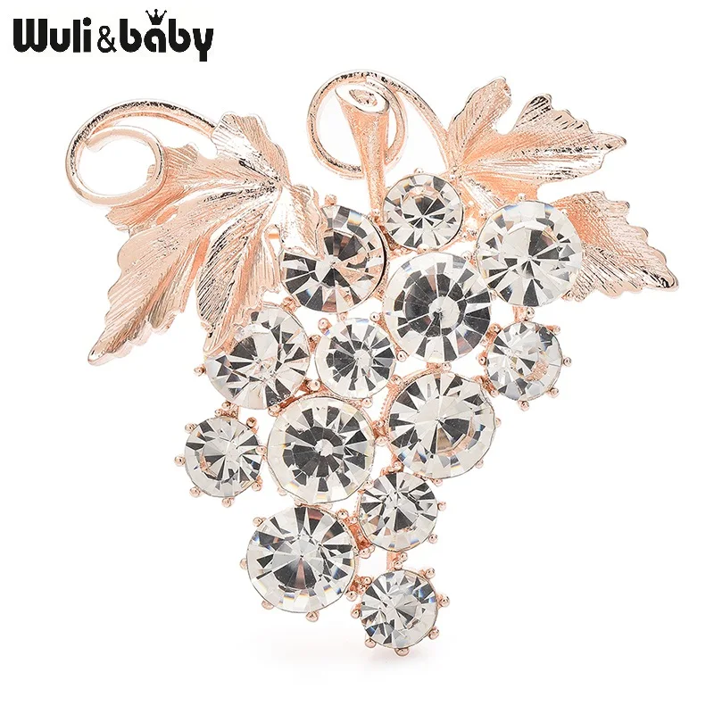 Wuli&baby Tasty Beautiful Grape Brooches Pins For Women Unisex 2-color Rhinestone Flower Plants Party Office Brooch Pins Gifts