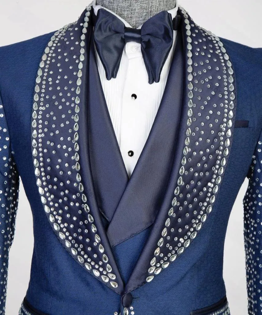 Luxury Crystal 2-piece Men's Suit Wedding Tuxedos Celebrity Gowns Temperament Prom Gowns Special Occasion Gowns Homecoming Gowns