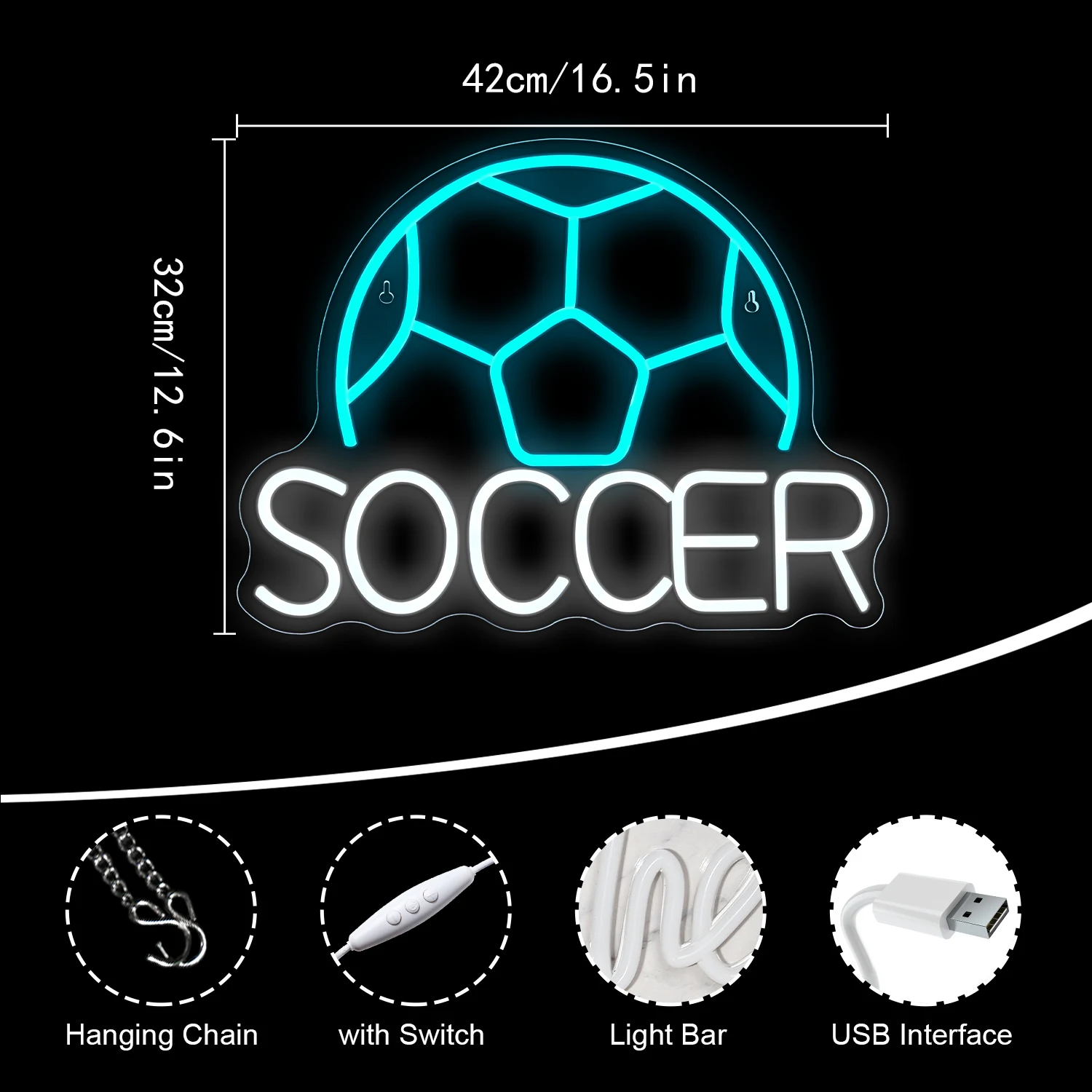 Imagem -04 - Neon Ice Blue Led Lights para Wall Decor Sinais de Futebol Jogo de Futebol Decoração de Sala de Jogos Ginásio Esportes Clube Festa em Casa