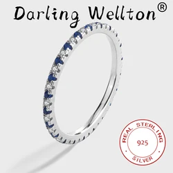 Simple Four-Prong Sapphire Geometric Full Diamond Couple Ring For Women Authentic Sterling Silver Valentine's Day Gift Jewelry