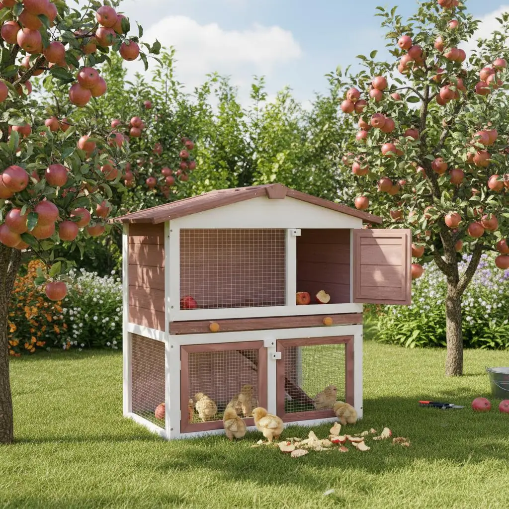 Brauner Holz-Kaninchenstall für draußen mit 3 Türen, 2 Ebenen, Rampe, wasserdichtem Dach und ausziehbarem Tablett für Kaninchen – Detail 5