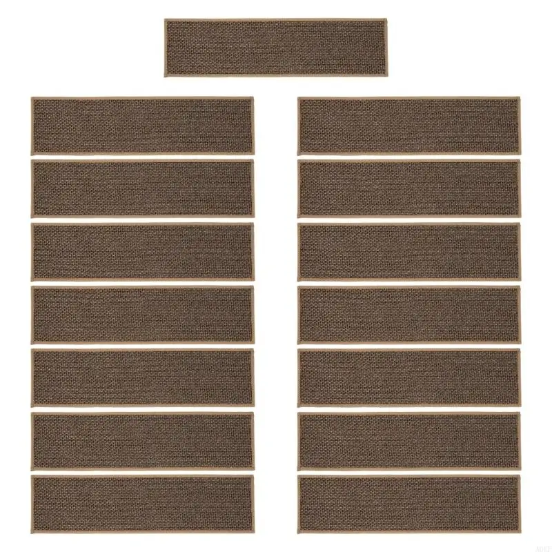 15 Piece Faux Linen Stair Treads Carpets with Rubber Backing Machine Washable A0KF