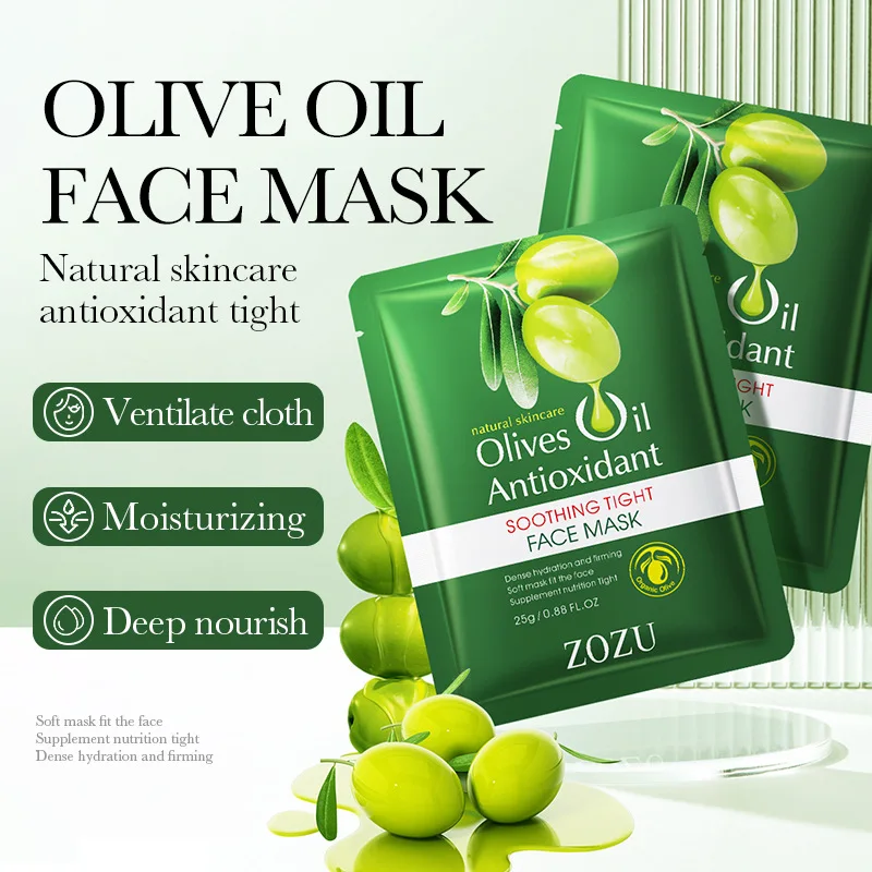 20pcs/Lot Skin Care Sheet Mask Olive Oil Facial Mask Soothing Firming Antioxidant Moisturizing Brighten Anti-aging Face Mask