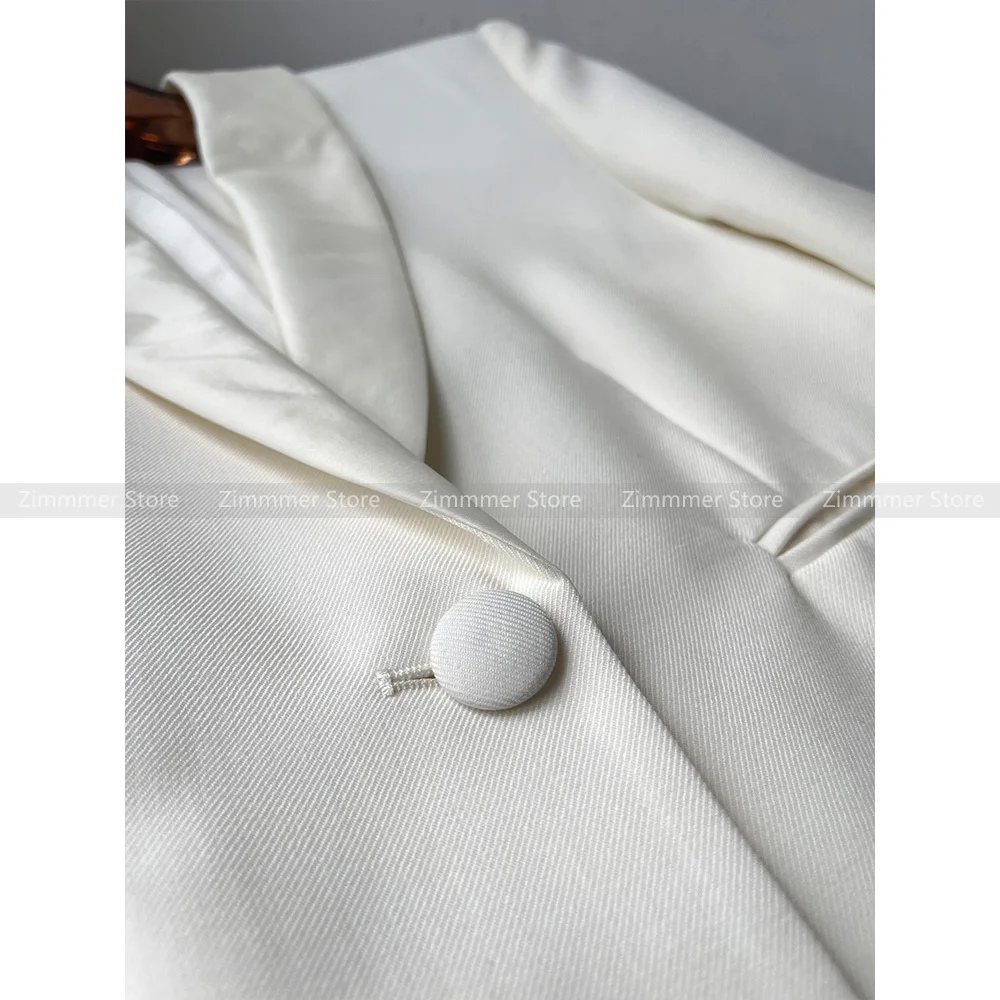 2024 Early spring new light luxury heavy weight silk wool white high quality simple minimalist blazer