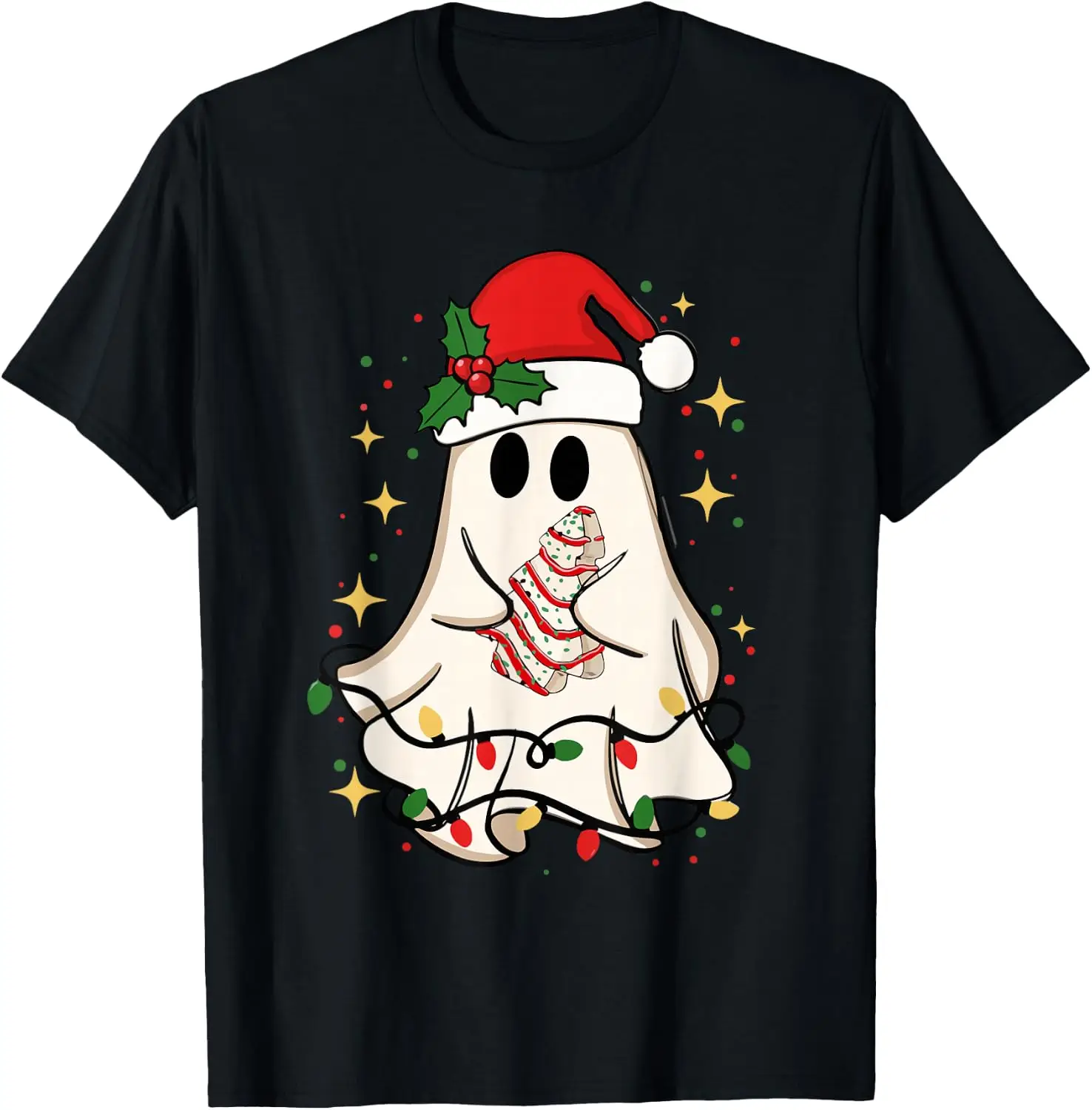 Cute Ghost Lights Tree Cake Merry Funny Xmas T-Shirt Halloween Cotton Short-Sleeve Tee: Fun, Stylish, Breathable, and Casual