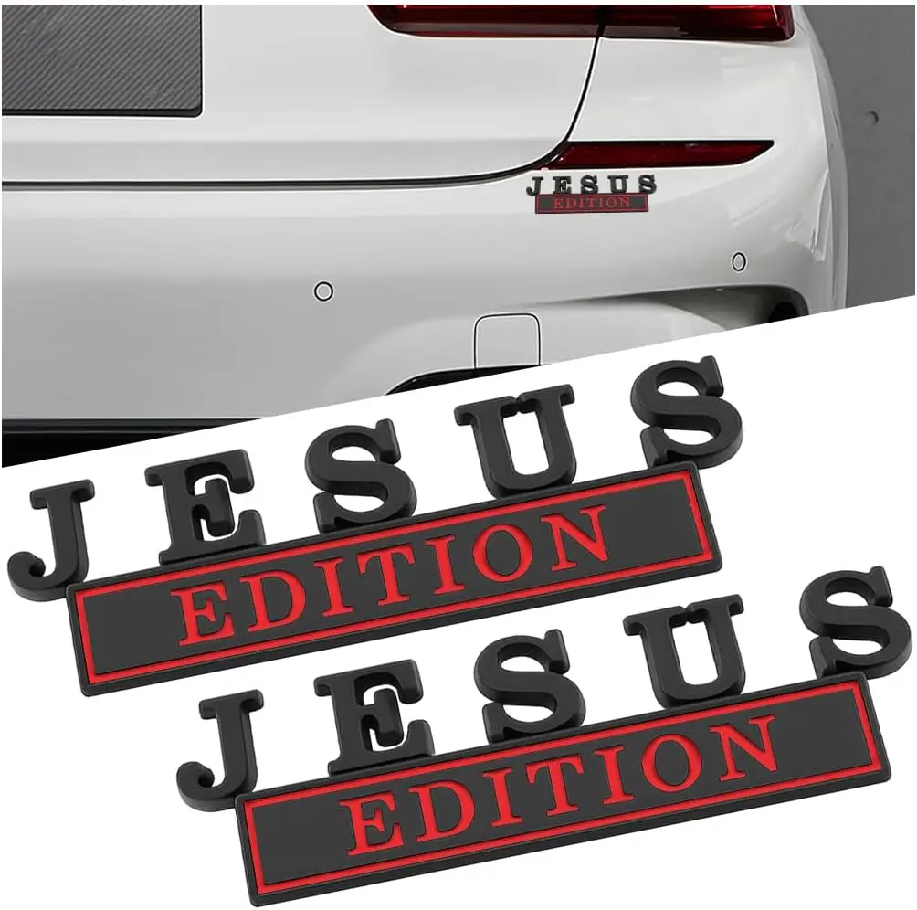 

2pcs Jesus Edition Car Emblem Stickers,3D Christian Symbol Vehicle Bumper Window Badge, Waterproof for SUV RV Truck (Black Red)