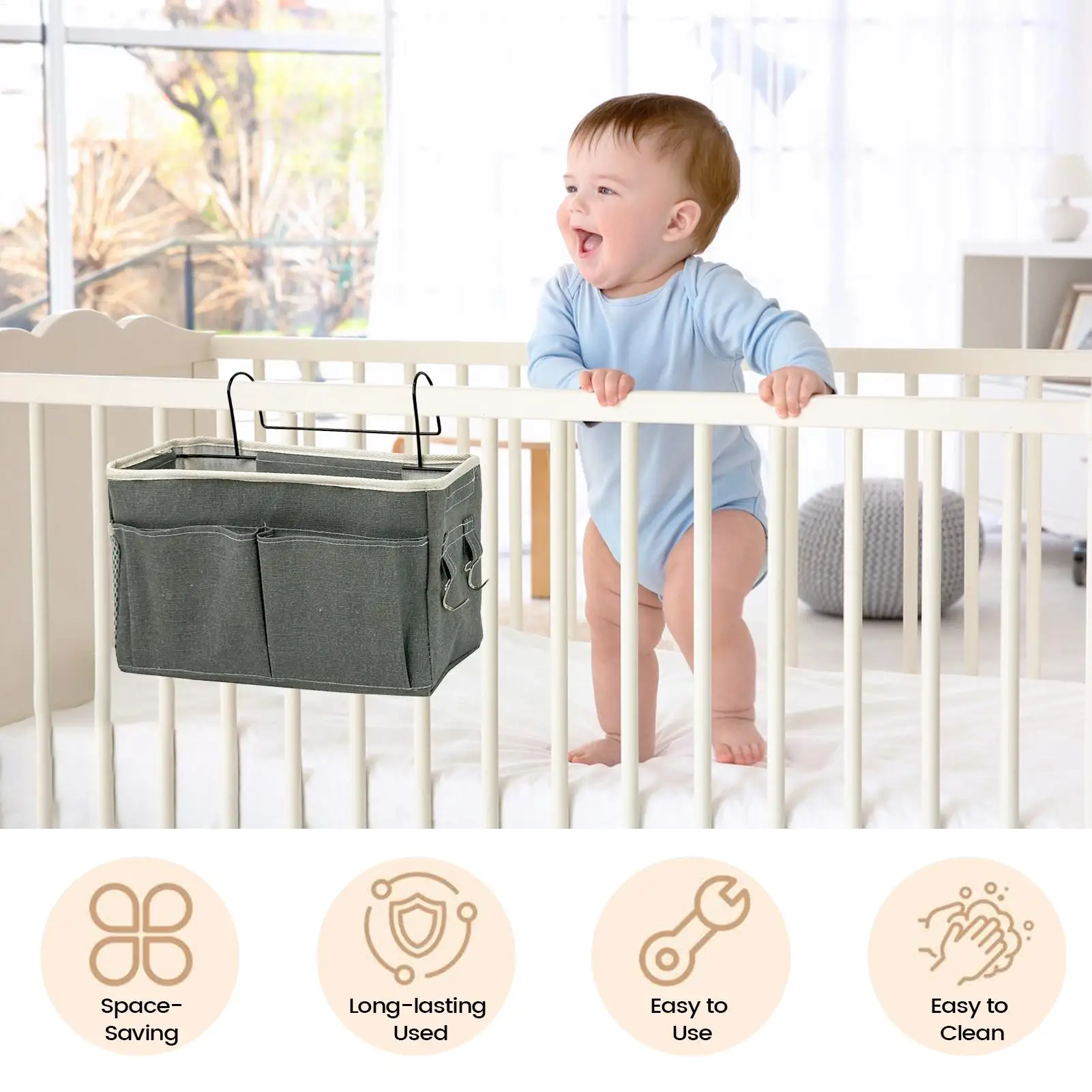 Bed Organizer Space-Saving Adjustable Bag Nursery Bedside Diaper Pocket For Dorm Bunk Bedroom Kids Room Travel Baby Bottle Toy