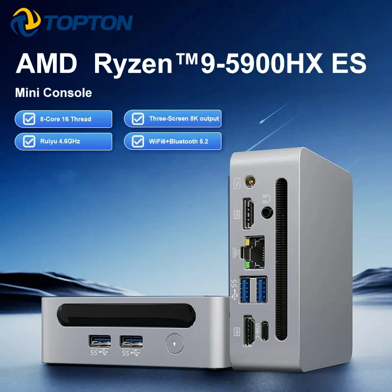 2024 Goedkope Mini Pc Amd Ryzen 9 5900hx Es 5800H Es Windows 11 Ddr4 3200Mhz Nvme Ssd Mini Pc Gamer Kantoor Computer 3X4K Htpc Wifi6