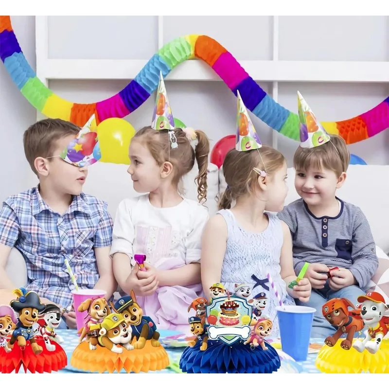 9PCS 발 순찰 테마 벌집 데스크탑 장식 정글 생일 파티 테이블 토퍼 장식 어린이 베이비 샤워 생일 파티 용품