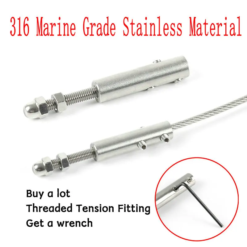 5PCS 316 Marine Grade Stainless Steel Wire Rope Thread Swage Terminal End Cross Clip Clamp Rigging Hardware