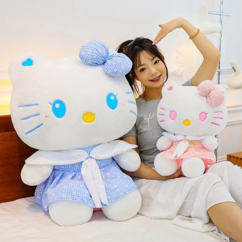 

35/45/60CM Big Size Sanrio Peluche Summer Plaid Skirt Hello Kitty Plushies Cartoon Anime Kawaii Ornament Children's Toy Gifts
