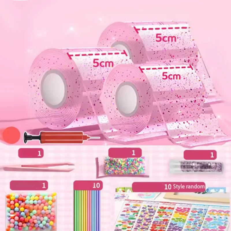 3pcs Roll Nano Tape Full Set of PET Nano Glue DIY Blow Bubble Knead Music Double-Sided Tape Decompression Toy Stickers Gift