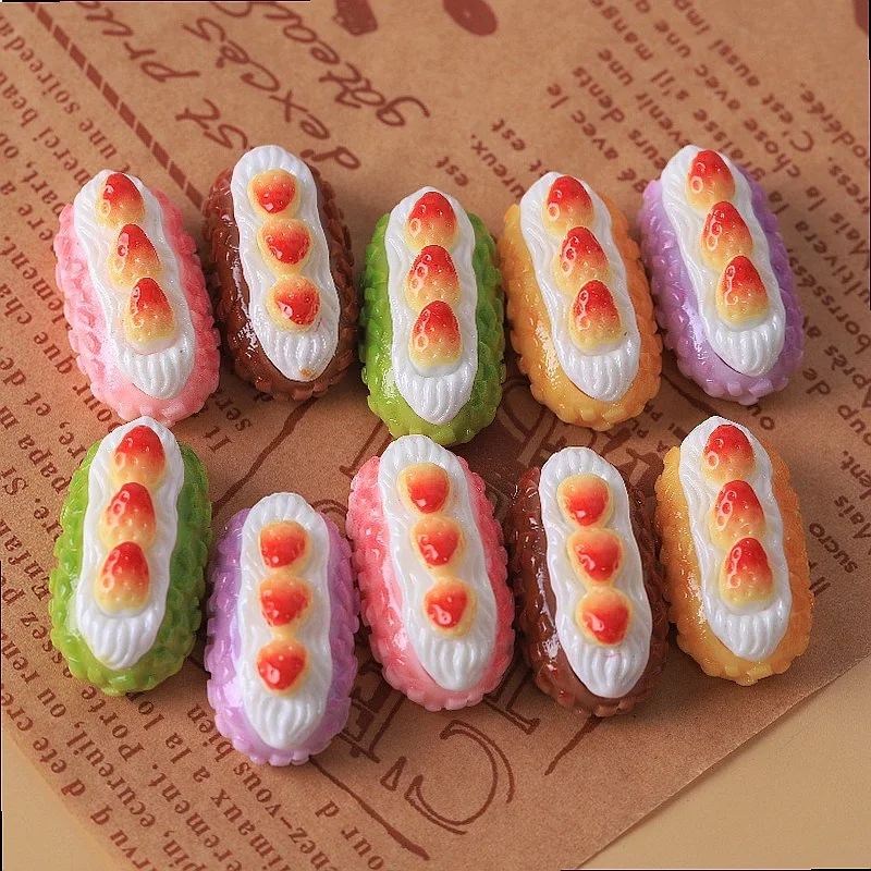 100pcs Kawaii Miniature Simulated Cake Bread DIY Accessories for Keychain Jewelry Dollhouse Kitchen Decor Craft