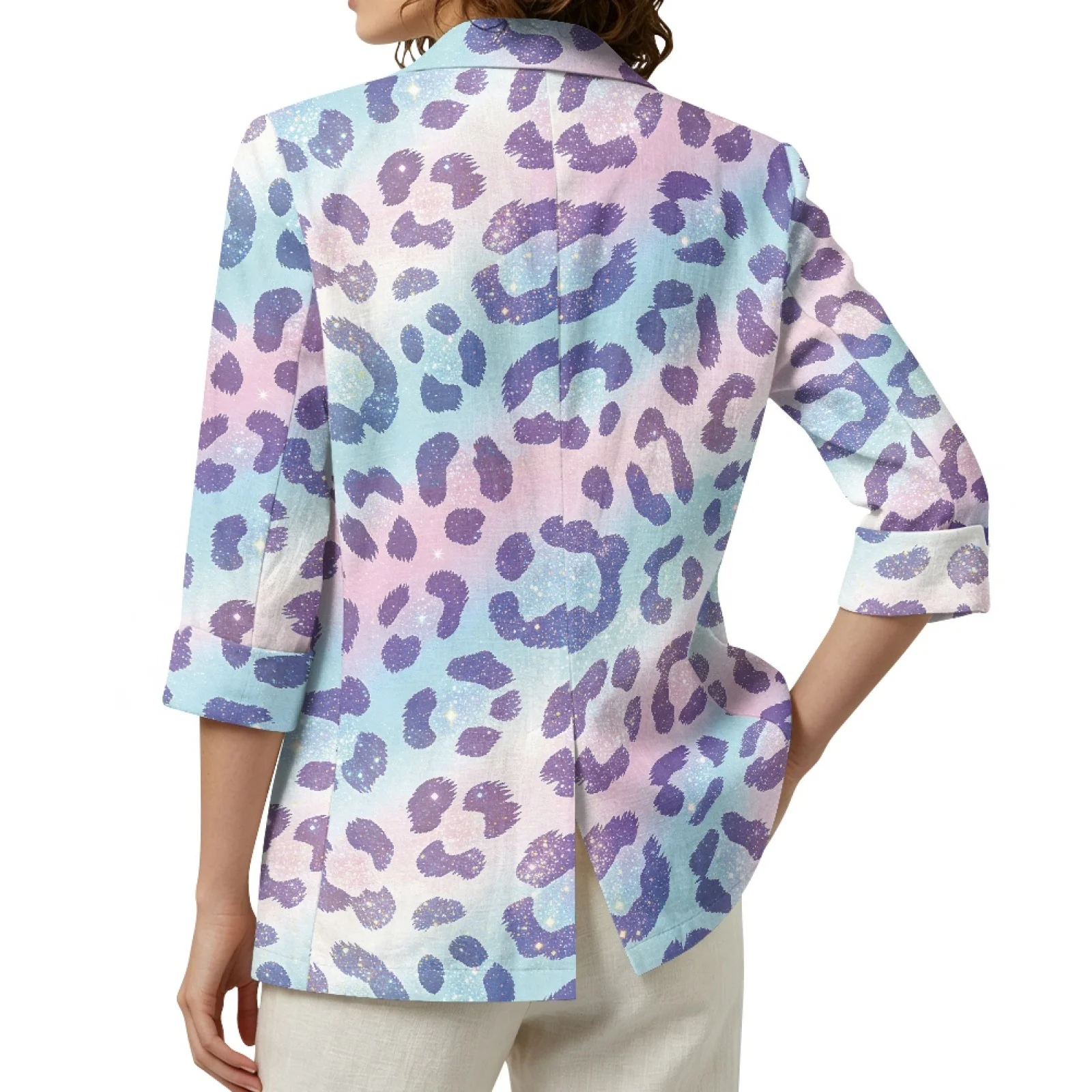 PENSTROLL Pastel Leopard Linen Style Beach Coverups 3/4 Sleeve Light Cover Up for Vacation Sizes S-3XL