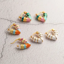 HECHENG,Cute Enamel Colorful Heart Huggies Earrings for Women Rainbow Color Gold Plated Brass Ear Buckles Tiny Piercing