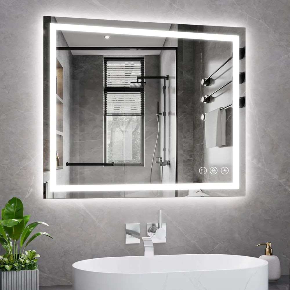 

Koonmi 30x36 LED Bathroom Mirror, Backlit + Front Lit, LED Bathroom Mirror with Lights for Wall, 3 Colors, Anti-Fog, Dimmable Br