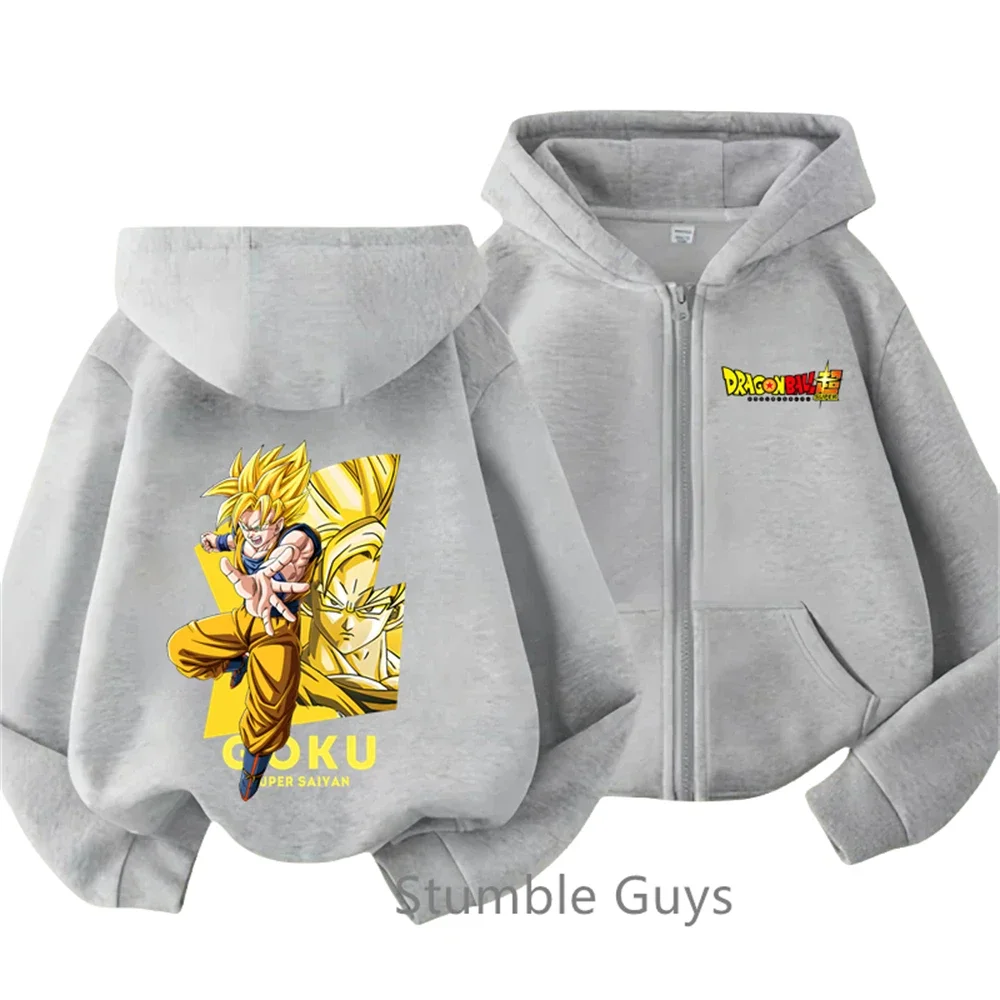 Sudadera con capucha de Dragon Ball Z para niños, ropa con cremallera, Goku, dibujos animados, Tops de primavera y otoño