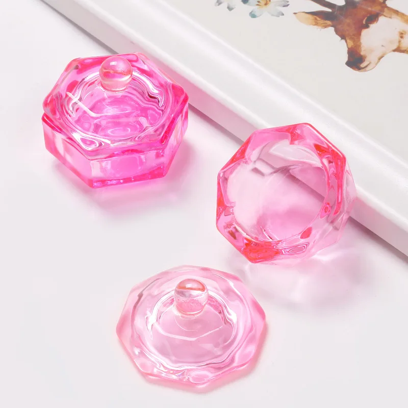 Pio à liquide acrylique cristal rose, tasse en verre avec couvercle, bol pour support de poudre acrylique, équipement, outil d'art des ongles, 1 pièce