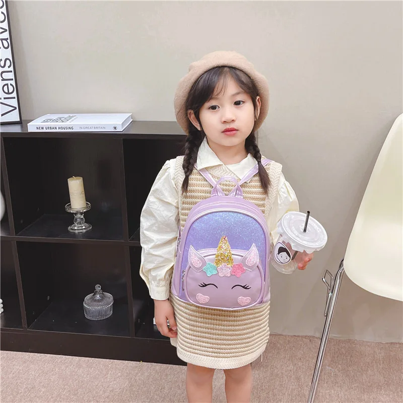 Children\'s Schoolbag Bright Star Unicorn Toddler Cartoon Backpack Cute Boys and Girls Travel Casual PU Waterproof Backpack