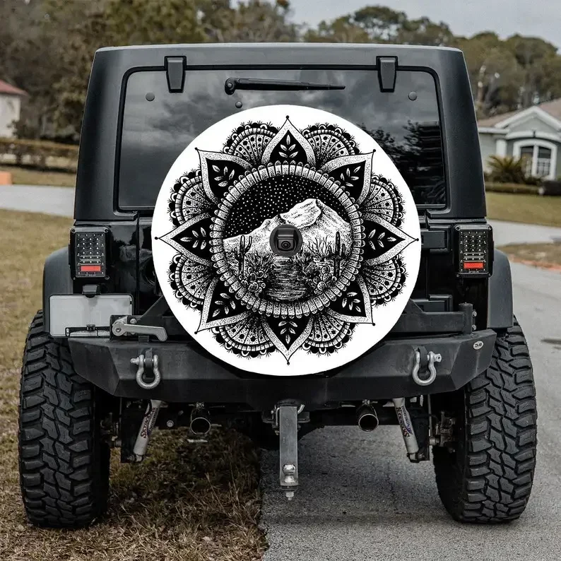 Spare Tire Cover Camper With Or Without Backup Camera Hole, Mountain Mandala Spare Tire Cover For Bronco, CRV, Spare Tire Cover