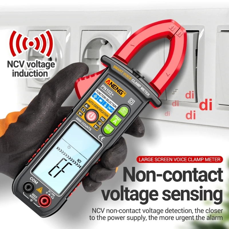 Digital Clamp Meter TRMS 6000counts, 600A AC-Current AC-DC NCV- Continuity Capacitance Resistance Test