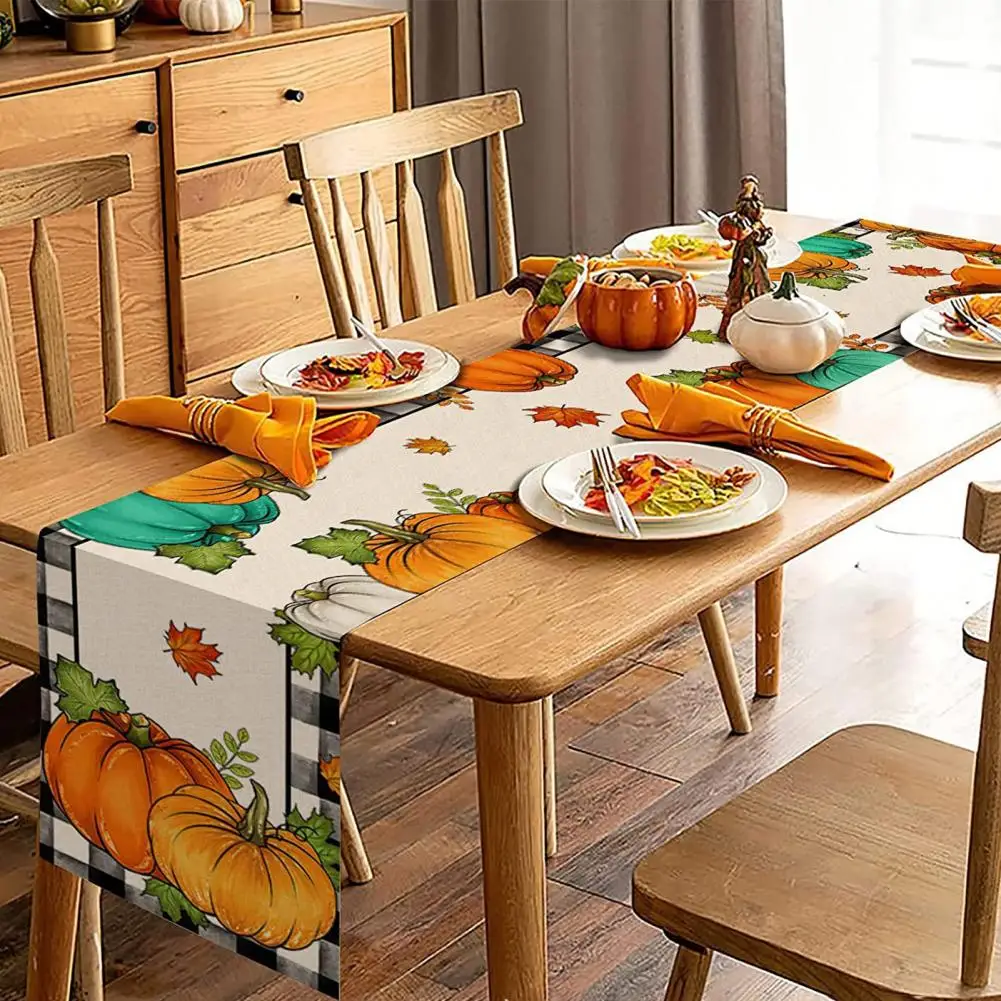 

Thanksgiving Table Runner Pumpkin Patterned Runner Thanksgiving Party Table Runner with Pumpkin for Stain-proof for Hotel