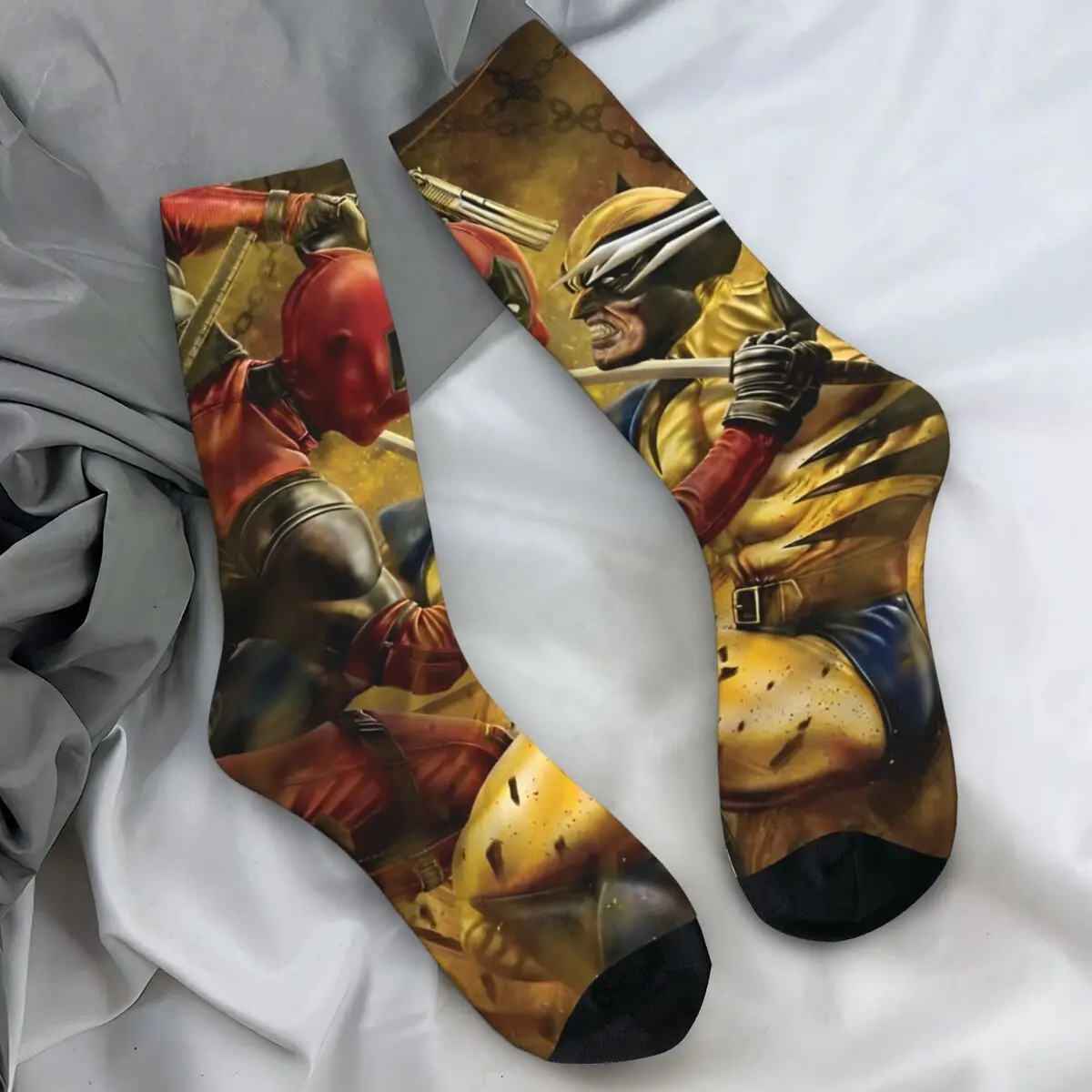 Marvel Deadpool & Wolverine Socks Autumn Stockings Retro Women Men Warm Soft Socks Design Outdoor Non Skid Socks