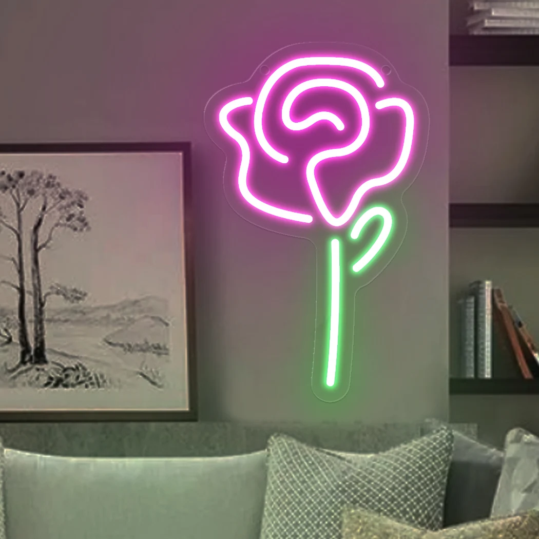 Flowers Neon LED Sign Wall Decor Flowers Bouquet Blooming Rose Neon Light Bedroom Flower Shop Home Wedding Shop Signboard LED