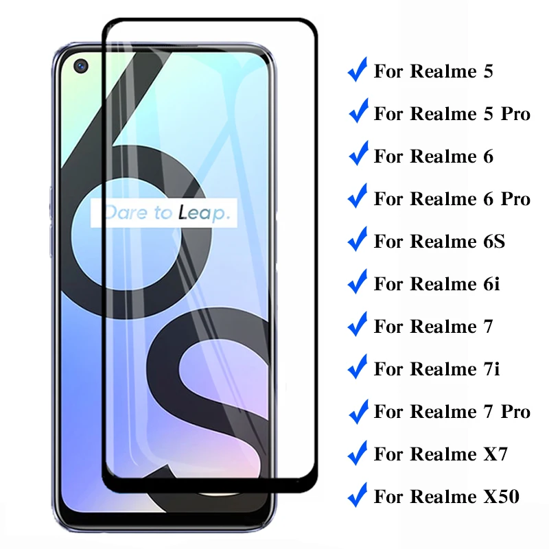 

full cover protective glass for oppo realme 7 6 5 pro 7pro 6pro 5pro screen protector for realme 6s 6i 7i x50 x7 6