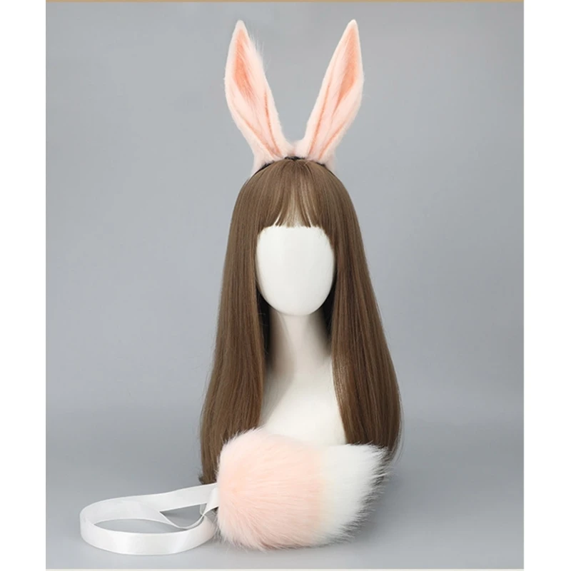 Joli bandeau oreilles lapin, bandeau en peluche Anime, Costume fête, coiffure pour fille, accessoires Cosplay