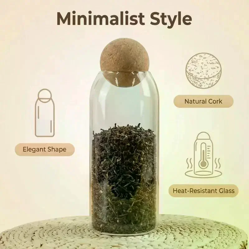 Sturdy Glass Jars with Cork Lids Assorted Sizes for Coffee Beans and Dried Fruit