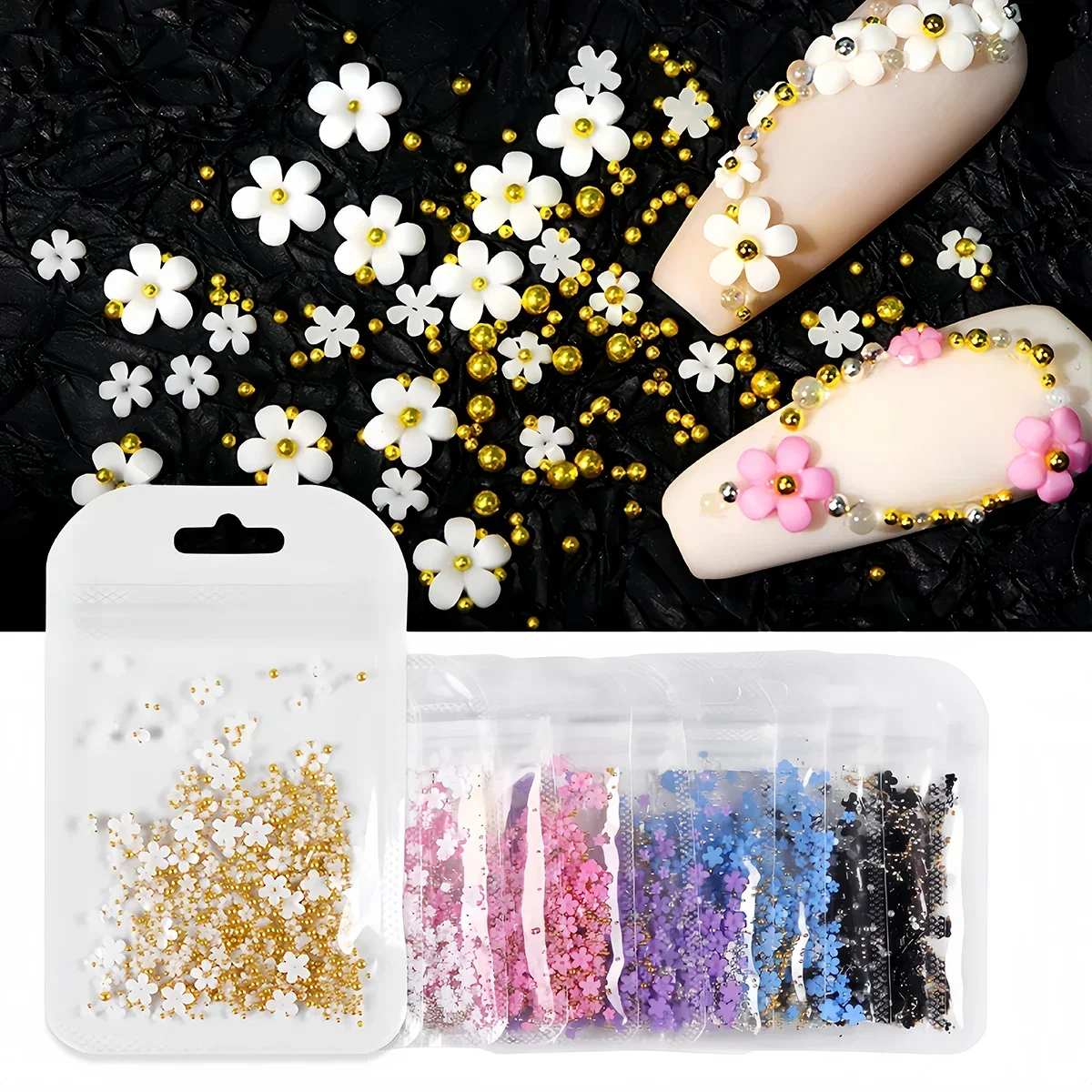 200 teile/beutel Nail art Dekoration Gemischte Größe Zarte 3D Harz Blumen Strass Nagel Teile Maniküre Werkzeug Nägel Design Zubehör
