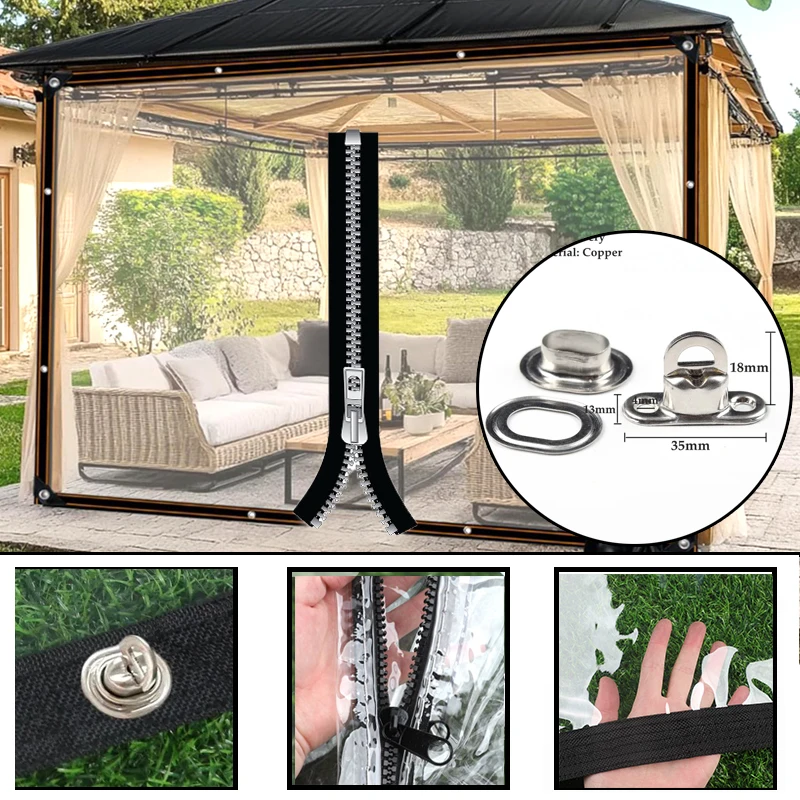 

Customize Transparent Zipper Tarpaulin with Twist Lock Outdoor Pergola See Though Tarp Curtain Clearly Rainproof Cloth