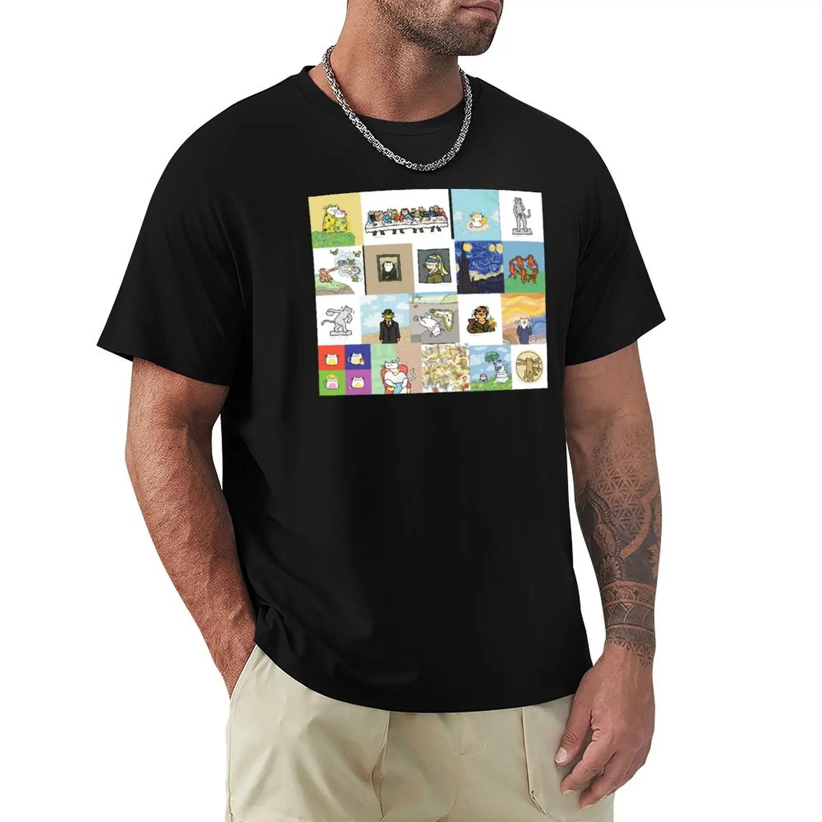 custom art cats all together two T-Shirt Basic Plain Tee for Spring and Summer