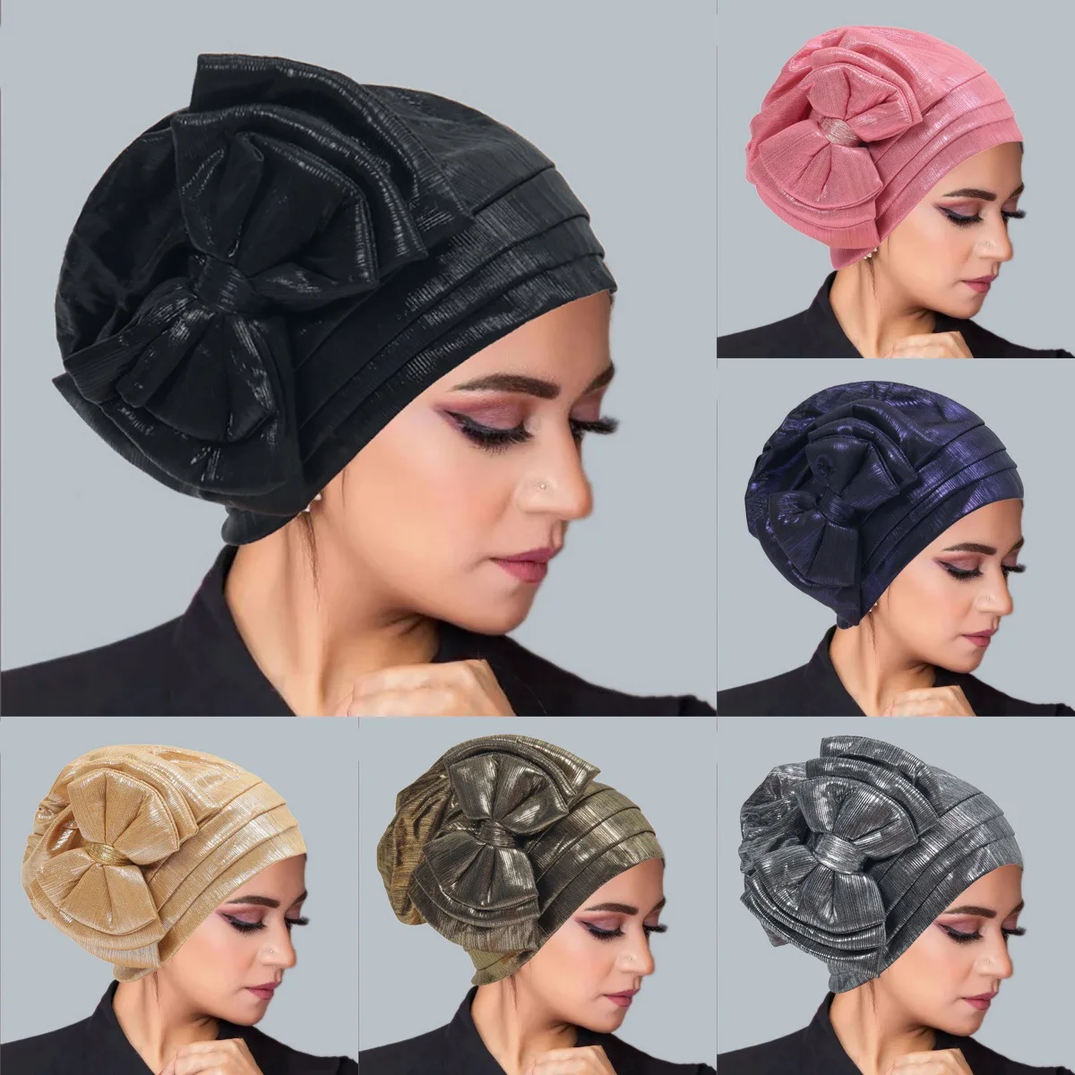 New Women Muslim Bow Knotted Turban Indian Hat Hijabs Beanie African Head Wraps Headscarf Chemo Cap Bandanas Turbante Mujer