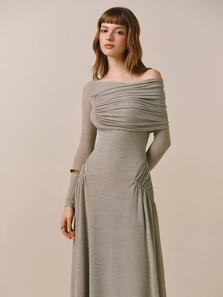 Ele Abito da sera lavorato a maglia drSlim Fit in raso lungo da ballo DrOne oulder Sli Abito Faion Materiale ad alta intensità