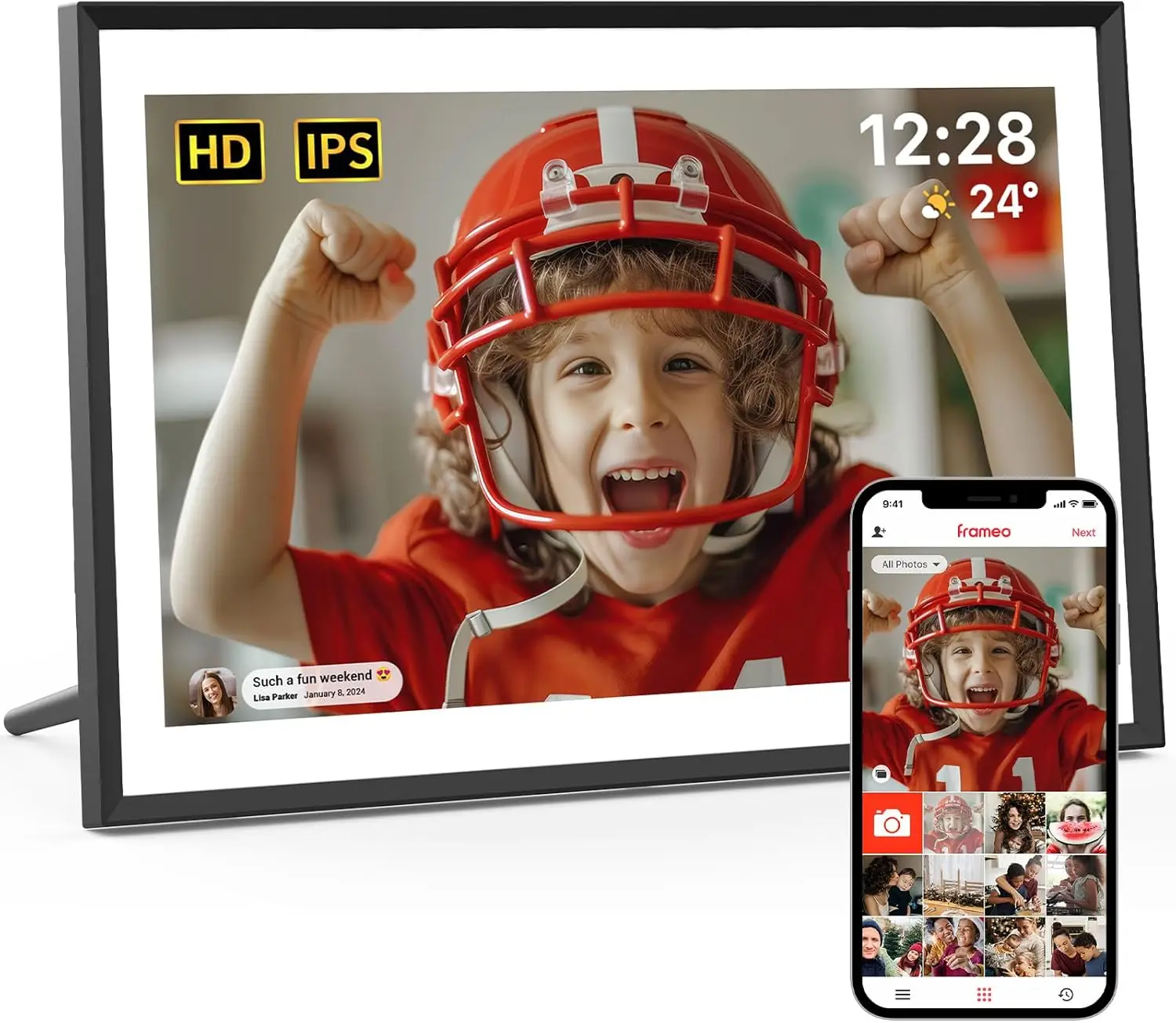 

Digital Picture Frame 10.1 inch, Frameo Digital Photo Frame, WiFi Electronic Frame with 32GB Storage, HD IPS Touch Screen