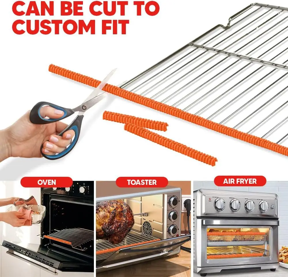 2pcs/set Heat Resistant Silicone Oven Rack Edge Protector Threaded Guard for Microwave Anti Scald Bar Kitchen Baking Use