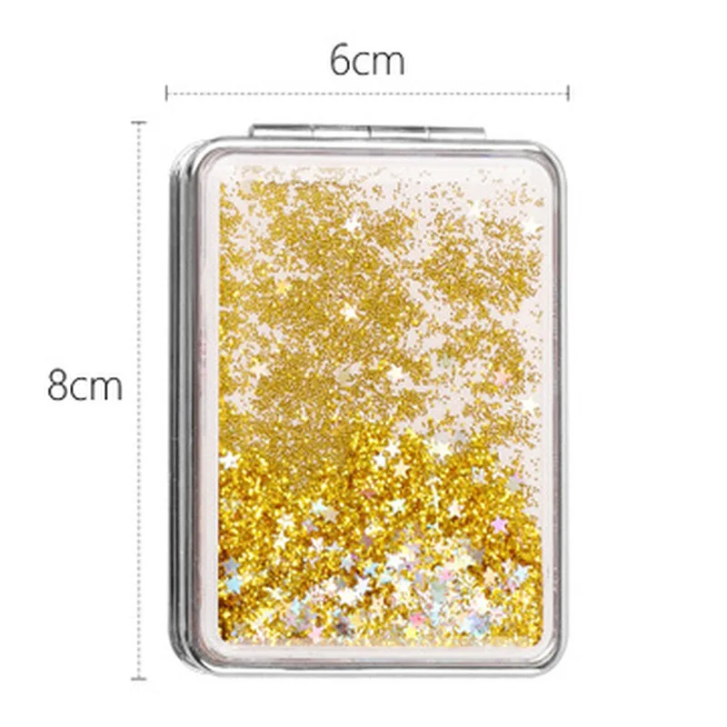 Miroir de maquillage de poche pliable portable, miroir de courtoisie, miroir à main compact, 2 faces, sable mouvant brillant, mignon, CX276