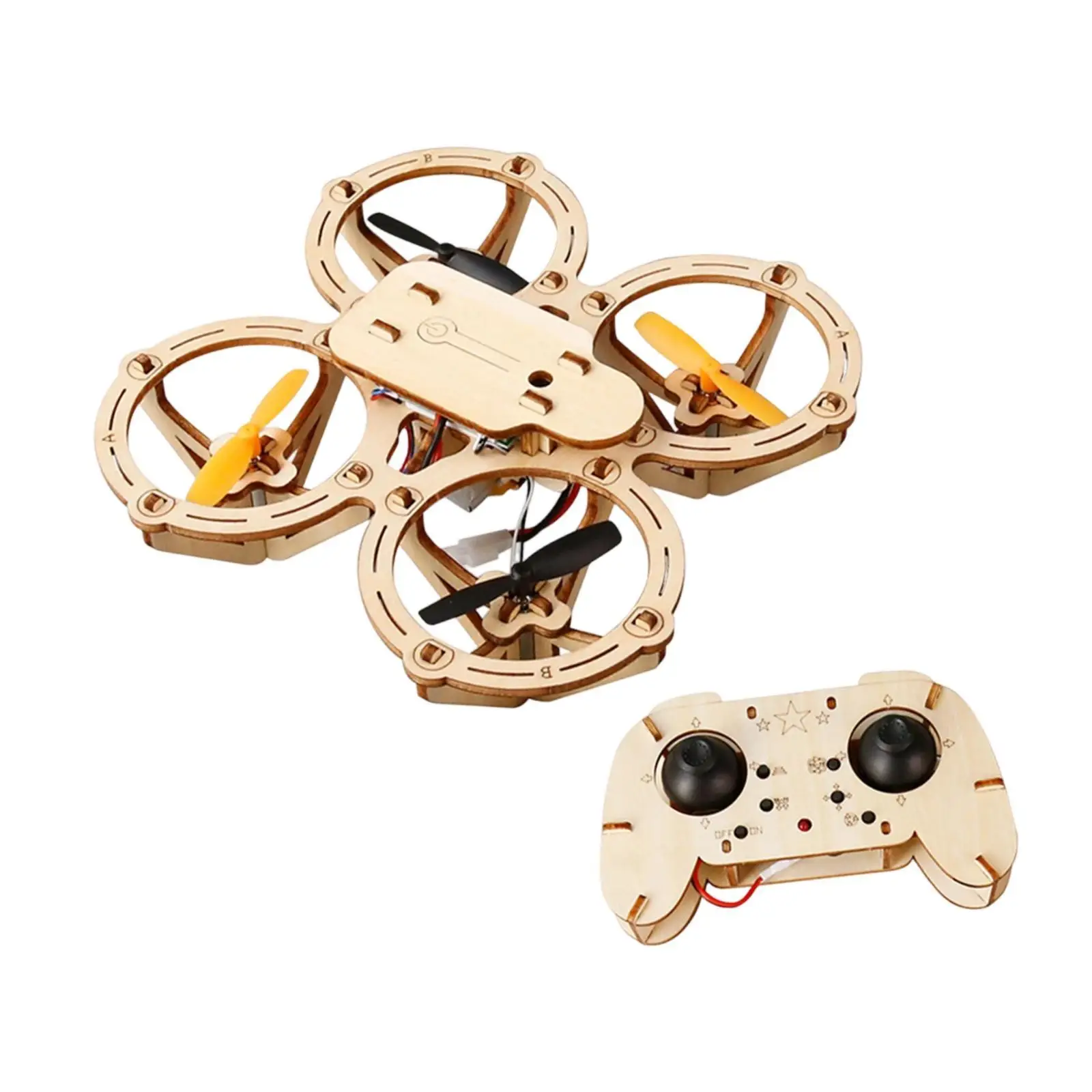 DIY Wooden Quadcopter Science Kit Remote Control Flying Model, RC Aircraft Model Hands on Stem Learning Kit for Kids