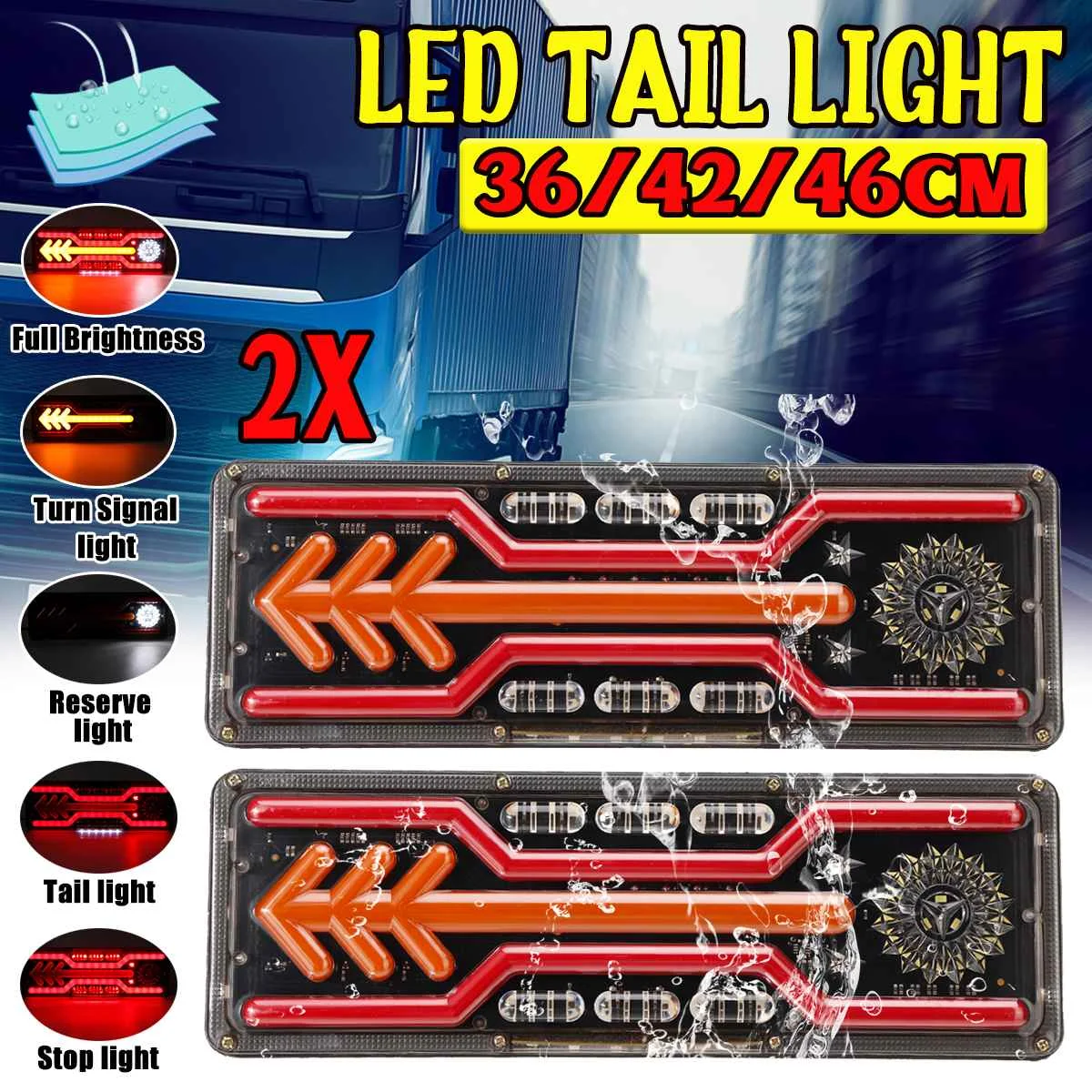 Pair 24V LED Truck Taillight Brake Light Flowing Turn Signal Indicator Lamp Reverse Stop Tail Light For Lorry Trailer Caravan