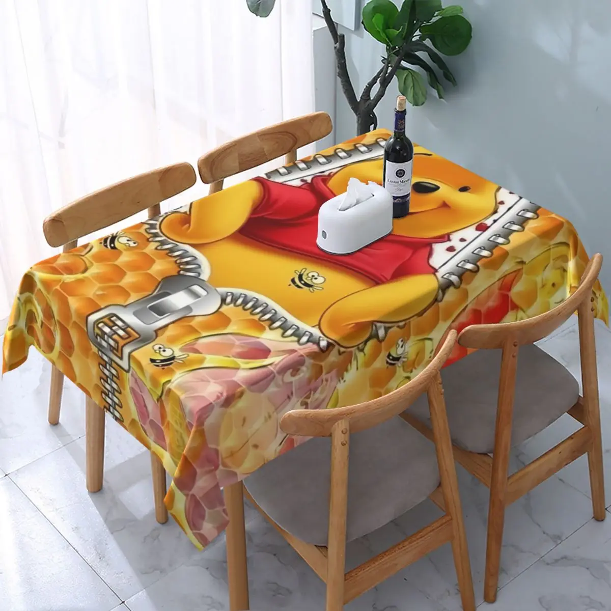 

Rectangular CartoonDisney Many Adventures Of Winnie The Pooh Tablecloth Fit 40"-44" Elastic Edge Table Cloth Anime Table Covers