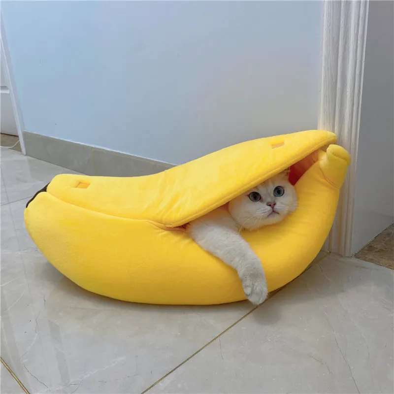 Banana Cat Bed House Funny Cute Cozy Cat Mat Beds Warm Durable Portable Pet Basket Kennel Dog Cushion Cat Supplies Multicolor view 2