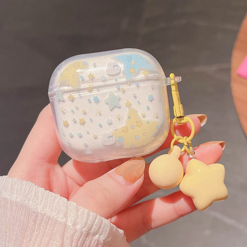 Star Fish Flower Butterfly Soft Transparent Case for AirPods 1 2 3 4 Pro Pro2 Wireless Earphone Box Cover with Keychain