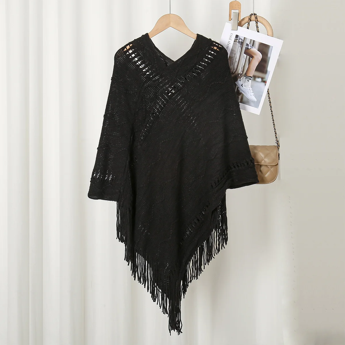 Fashion Tassel Knitted Poncho Scarf Solid Color Elegant Women Wraps Ladlies Spring Autumn Keep Warm Loose Design Shawl Stoles