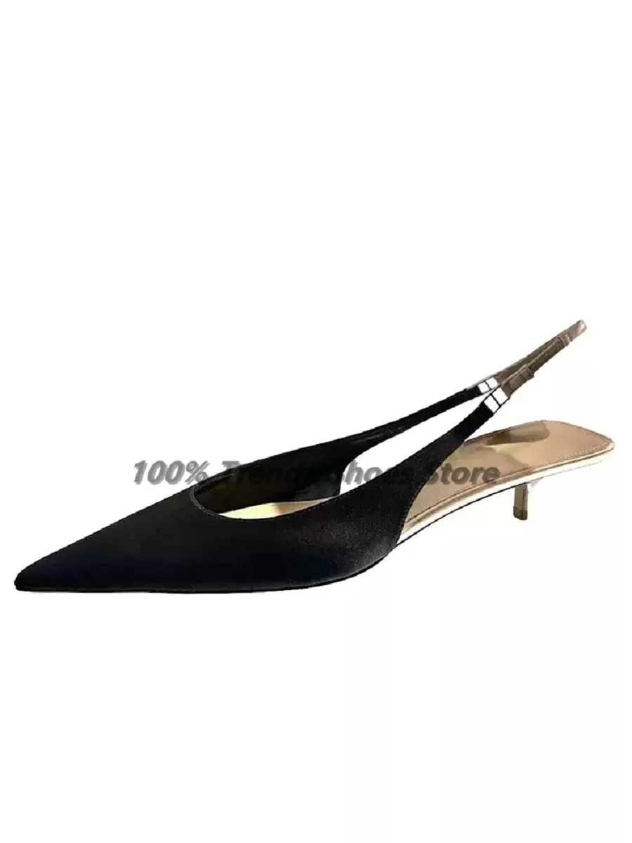 

Black Satin Wrapped Cool Slippers With Feminine Temperament, Pointed High Heels, Versatile Small Single Shoes