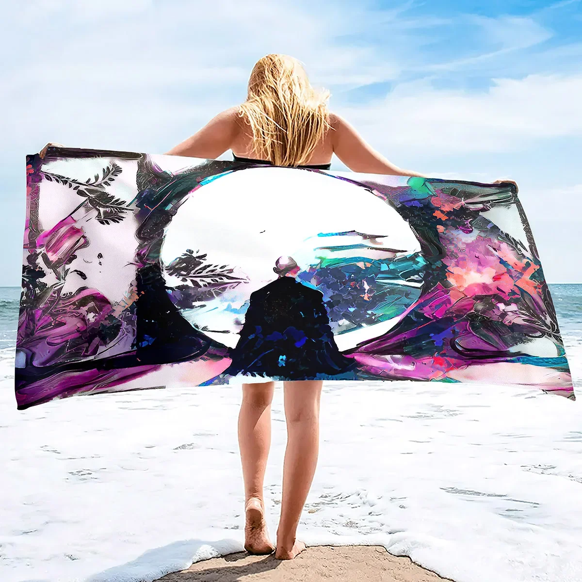 Microfiber Beach Towels Quick Drying Towels,Ink Painting Art Absorbent Sand Free Swim Pool Beach Towel Blanket for Travelling